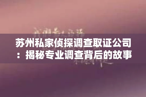 苏州私家侦探调查取证公司：揭秘专业调查背后的故事