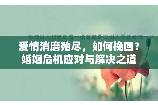 爱情消磨殆尽，如何挽回？婚姻危机应对与解决之道